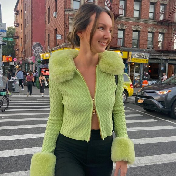 House of Sunny Green Peggy Cardigan worn by Keeley Jones Juno Temple Ted Lasso